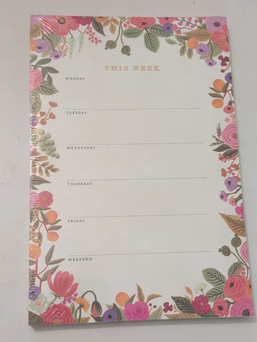 Rifle Paper Co. Floral Weekly Planner Notepad — Pink, Green & Gold